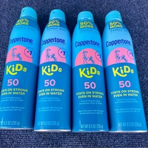 4 Cans Coppertone Kids SPF 50 Family Size 50% More 8.3 ounce